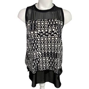 Vince Camuto Black White‎ Chiffon Stretch Knit Sleeveless Top Sz Medium